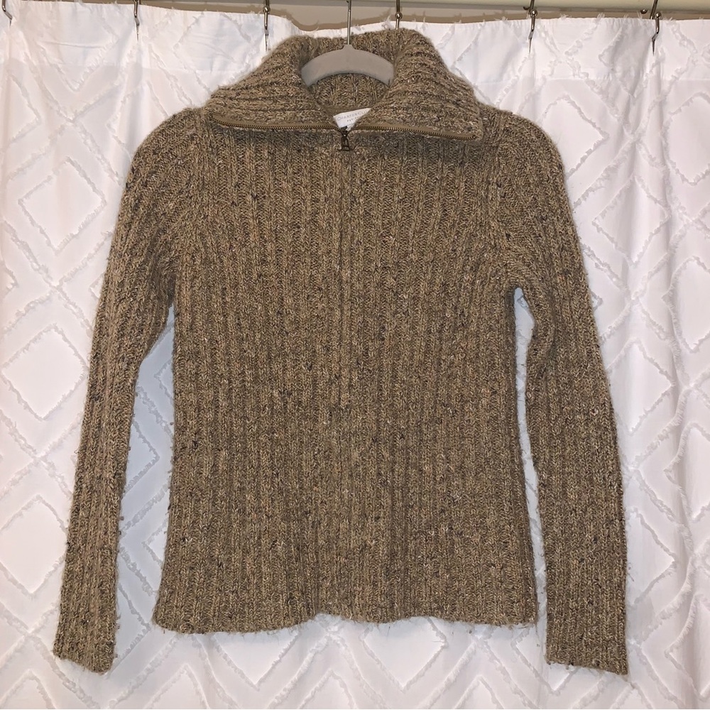 Charter Club Women’s Zip Up Sweater, Tan, Petite XS